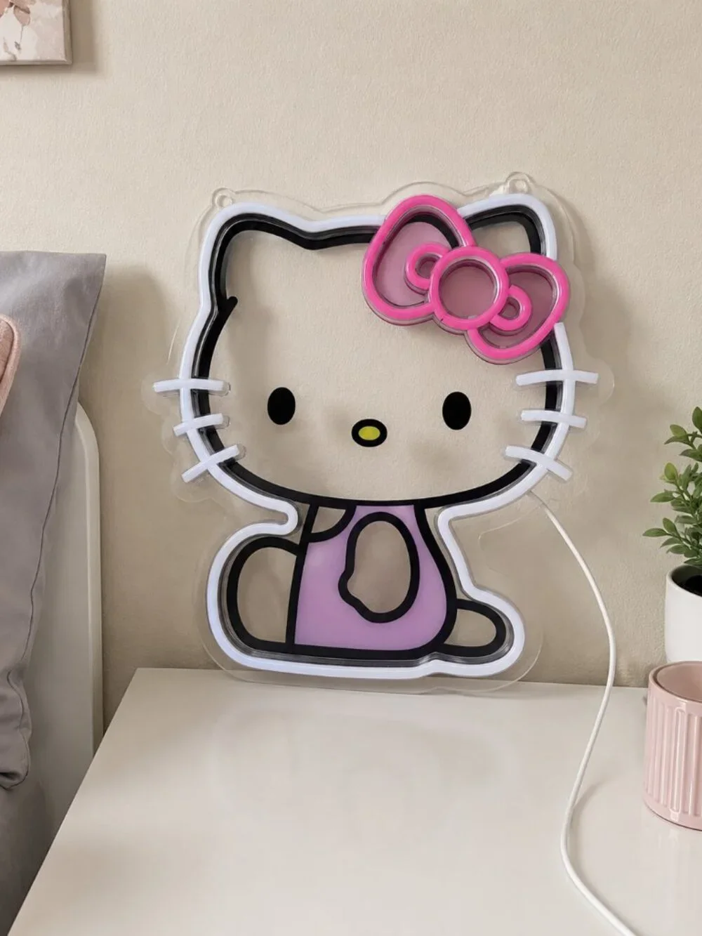 Hello Kitty LED Neon Wall Light Pink Bow Decor